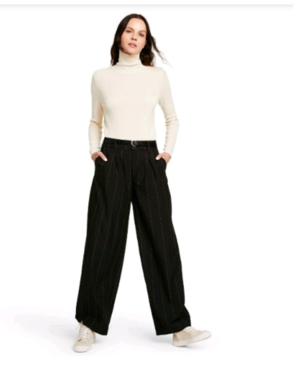 Nili Lotan Black Pinstripe High Waist Wide-Leg Pants